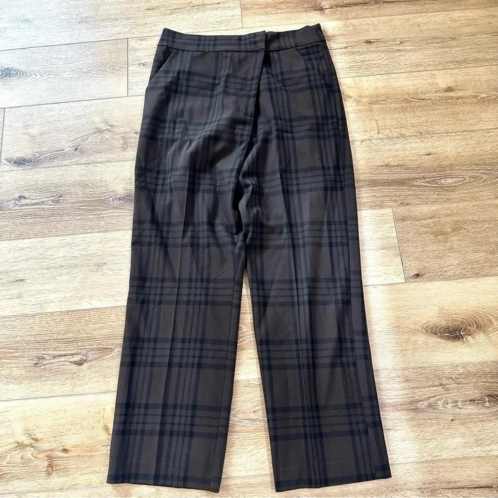Zara Women's Brown High Waisted Checkered Plaid Wrap Buttoned Pants Size L GUC - Picture 2 of 9